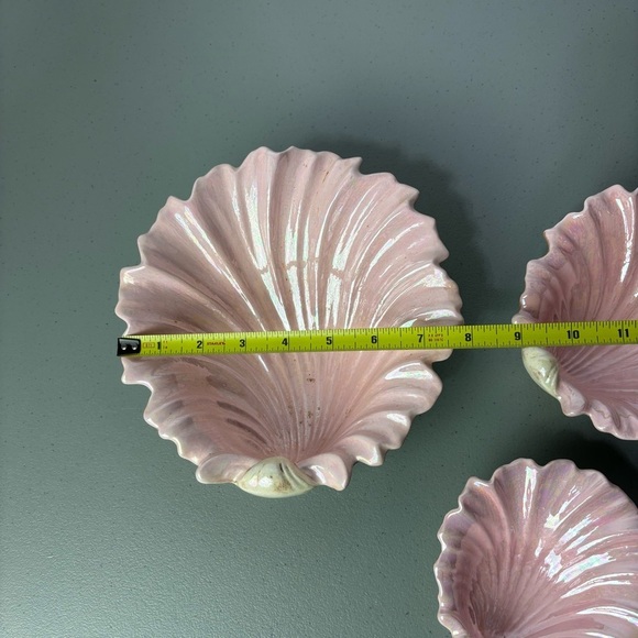Vintage 80's Trinket Dish Soap Beach Pink Iridescent Pearlescent Seashells 3 pc - Picture 5 of 10
